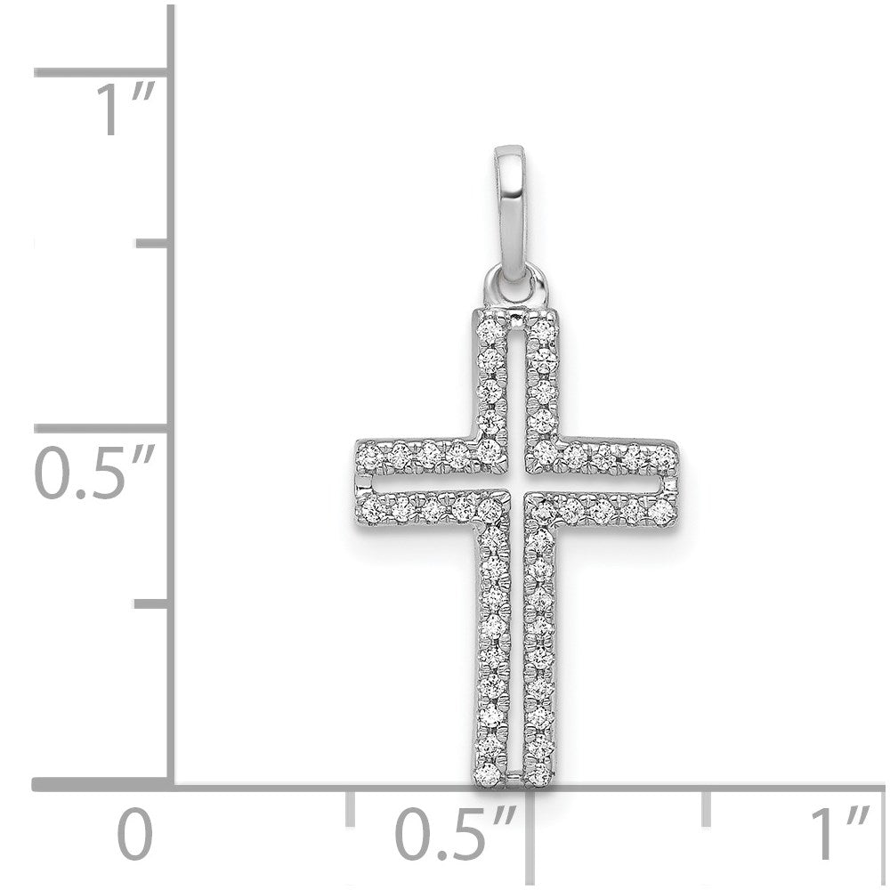 Solid 14k White Gold 1/8ct. Simulated CZ Cross Pendant