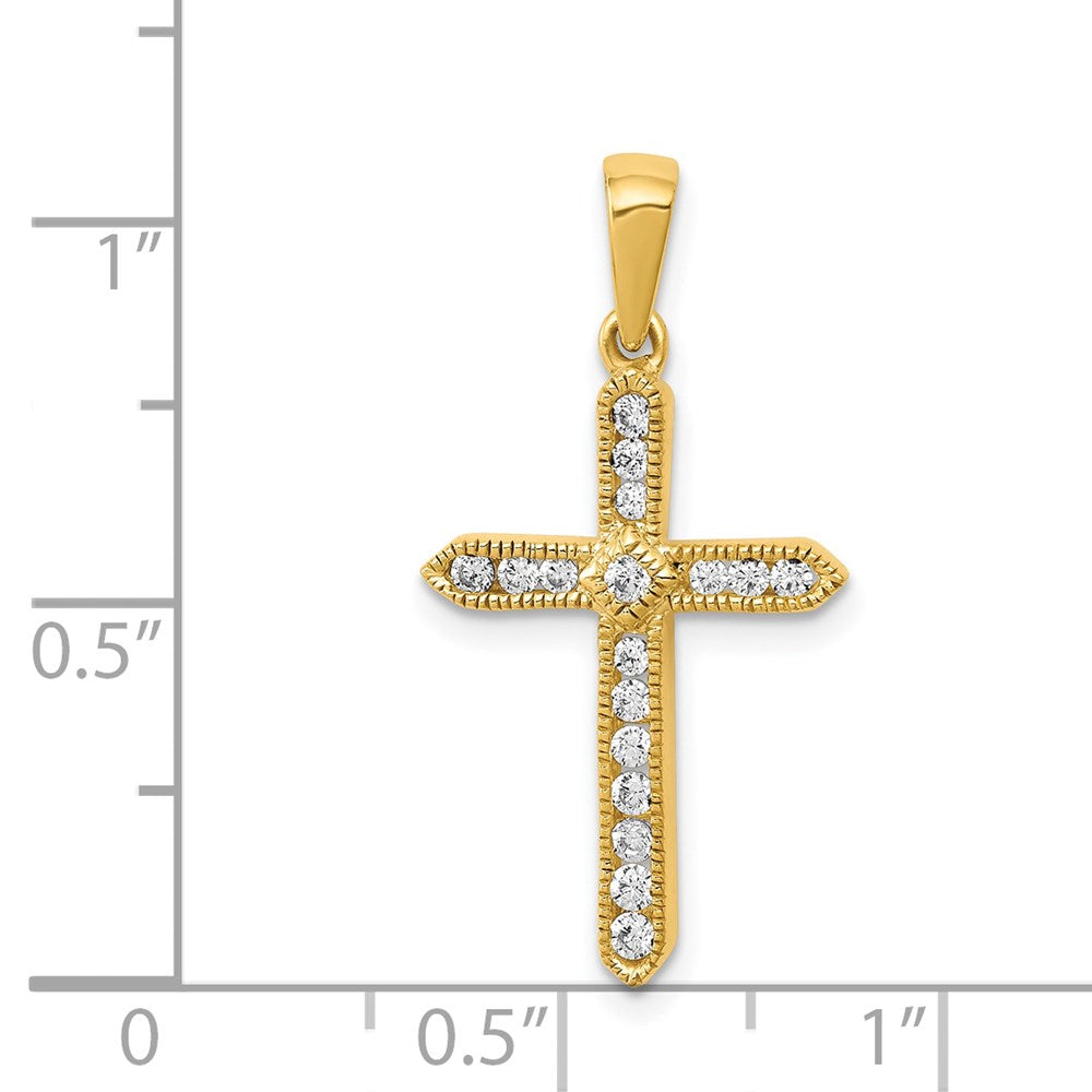 Solid 14k Yellow Gold 1/4ct. Simulated CZ Cross Pendant