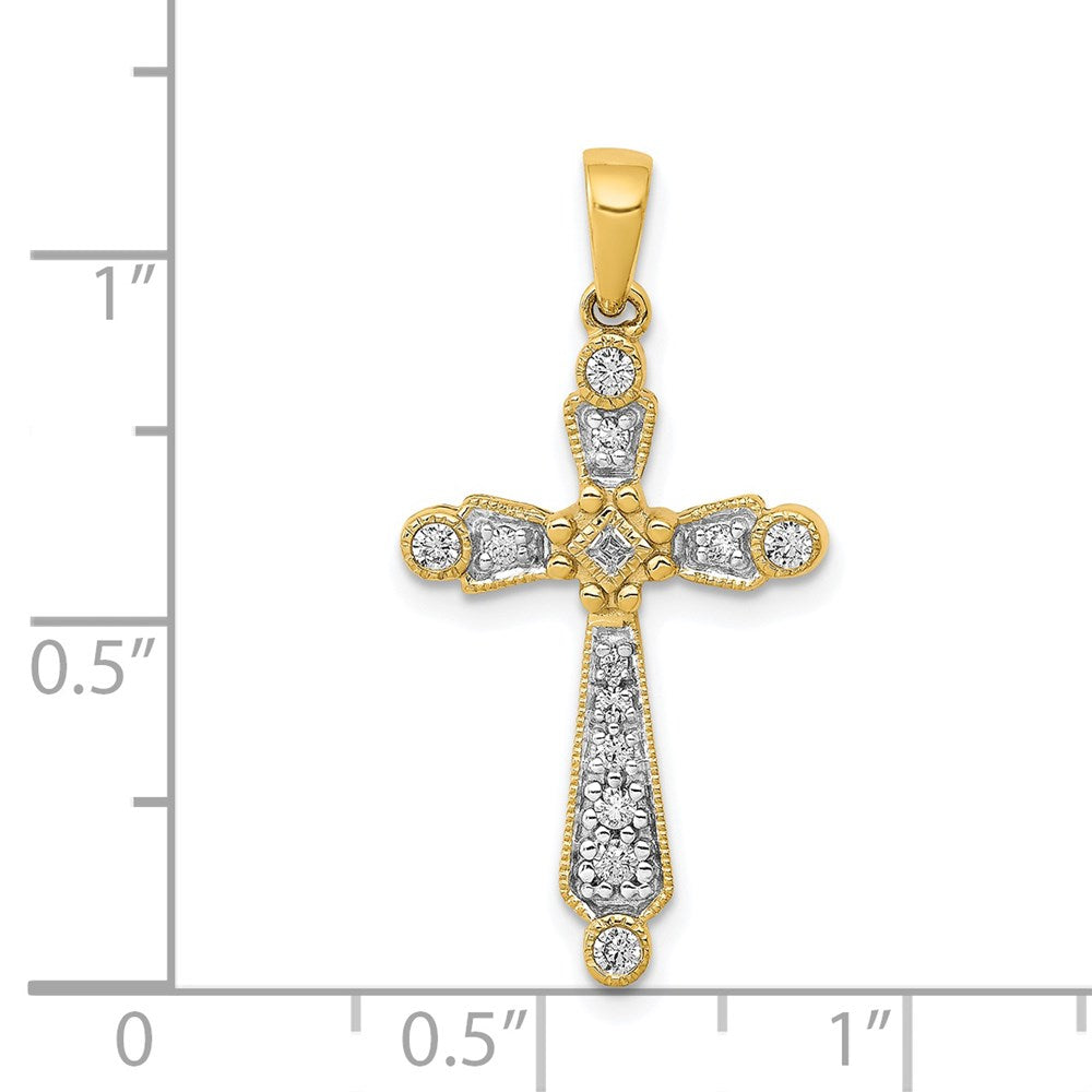 Solid 14k Yellow Gold 1/5ct. Simulated CZ Cross Pendant