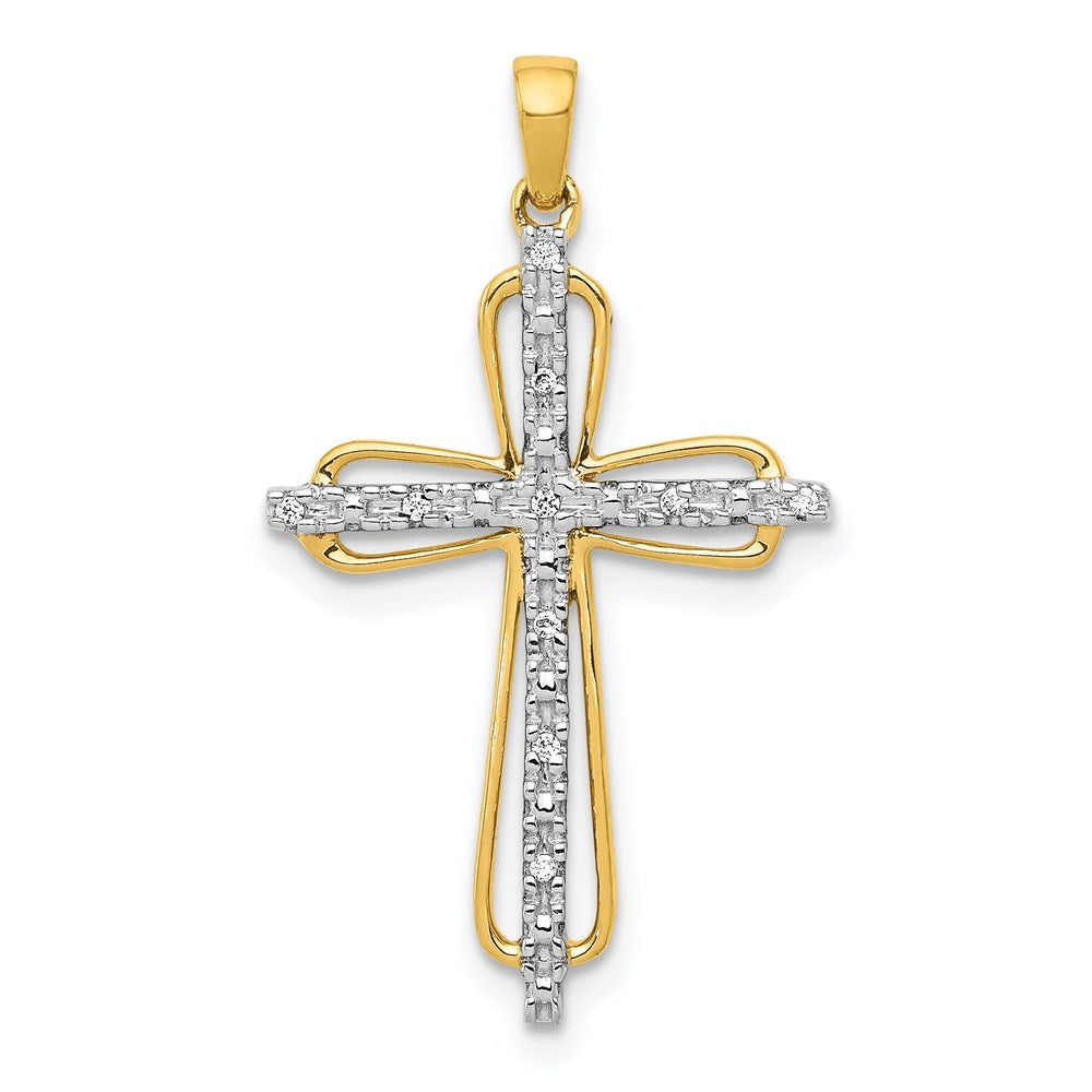 14k yellow gold rhodium 03ct real diamond cross pendant pm5066 003 ya