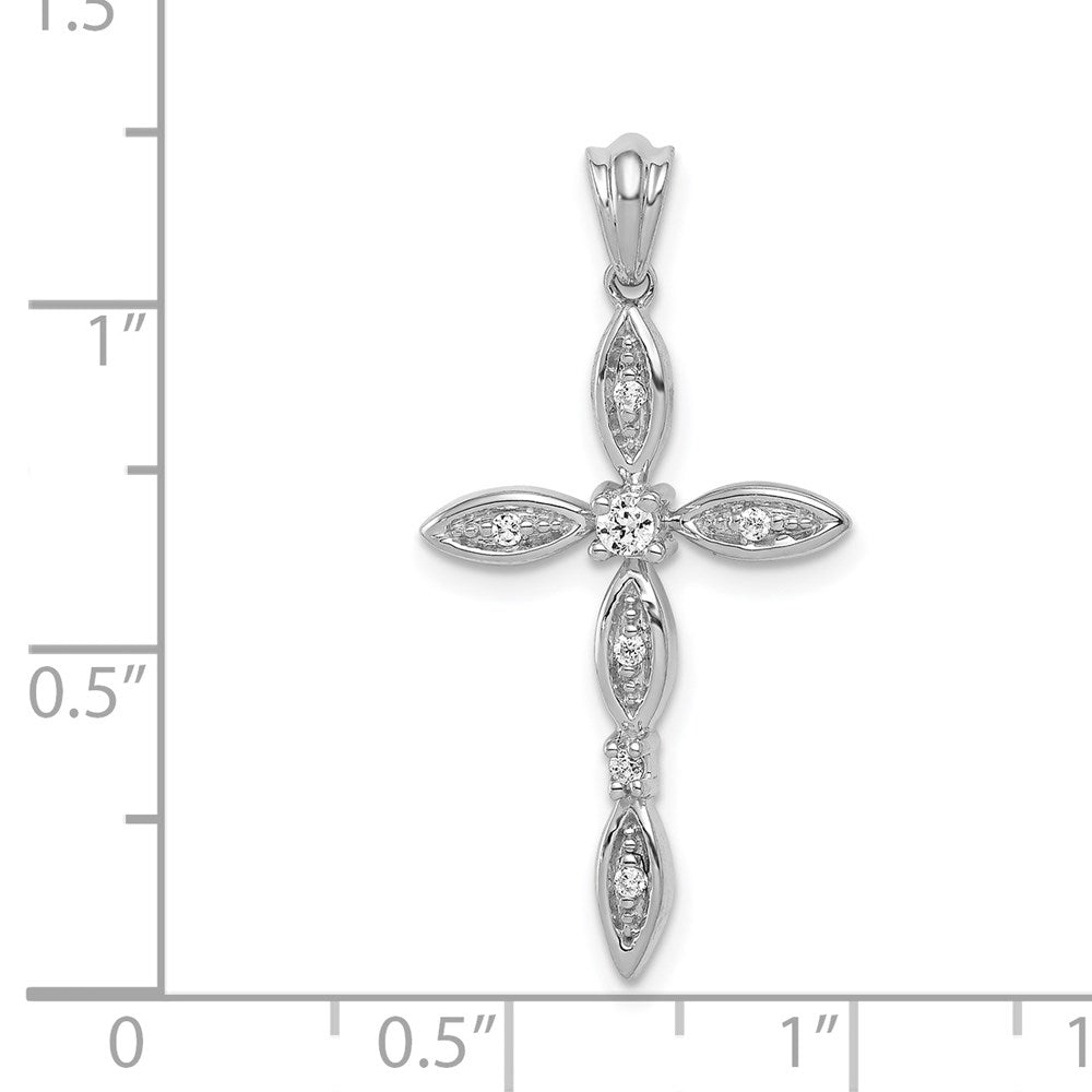 Solid 14k White Gold 1/10ct. Simulated CZ Cross Pendant