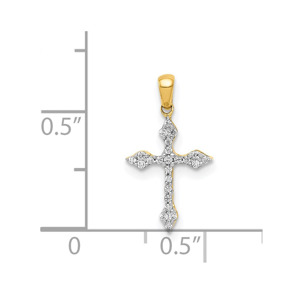Solid 14k Yellow Gold 1/15ct. Simulated CZ Cross Pendant