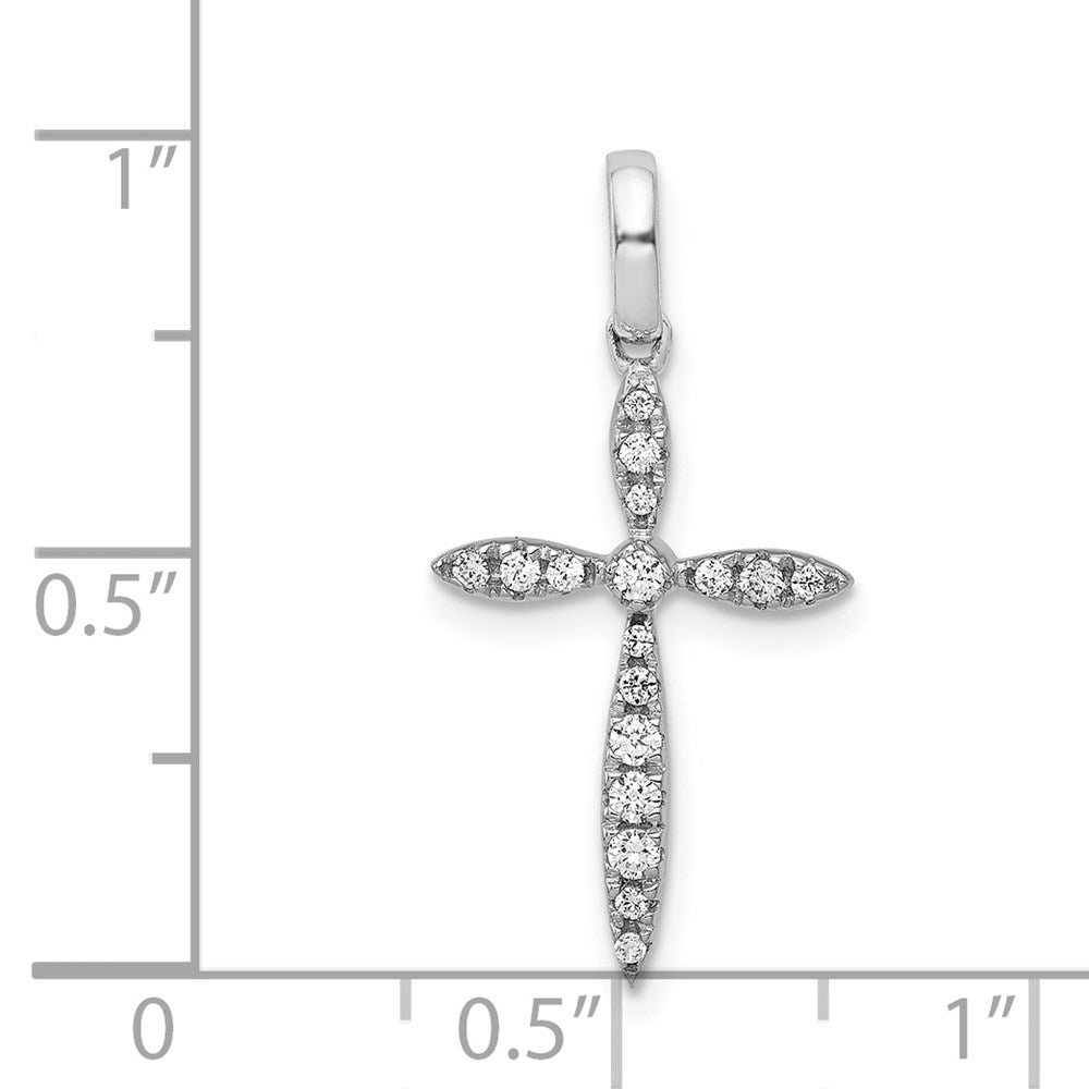 Solid 14k White Gold 1/6ct. Simulated CZ Cross Pendant