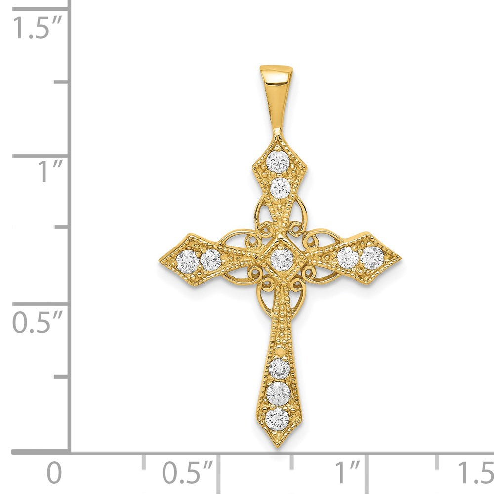 Solid 14k Yellow Gold AA Simulated CZ Passion Cross Pendant
