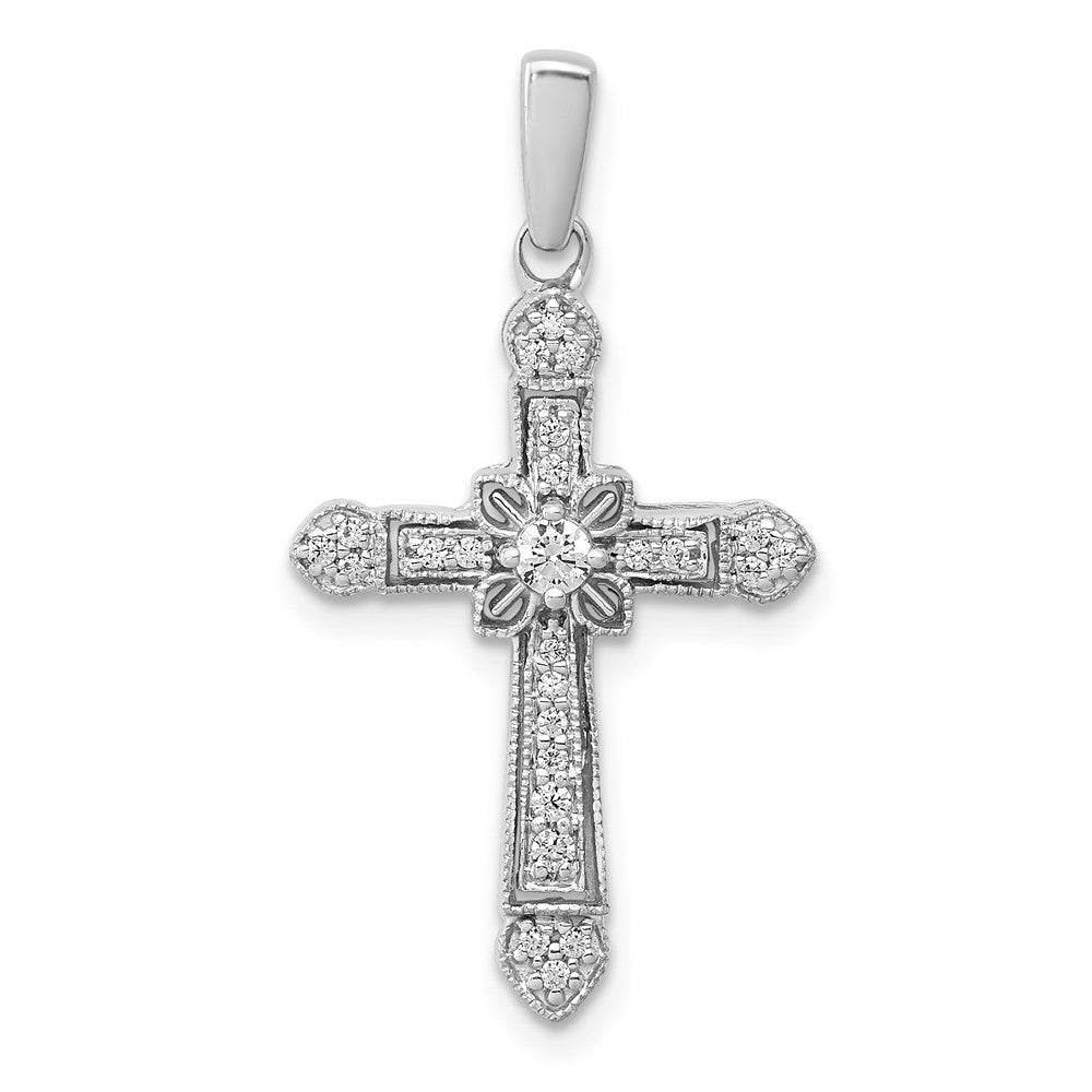 14k white gold 1 6ct real diamond filigree cross pendant pm5090 016 wa