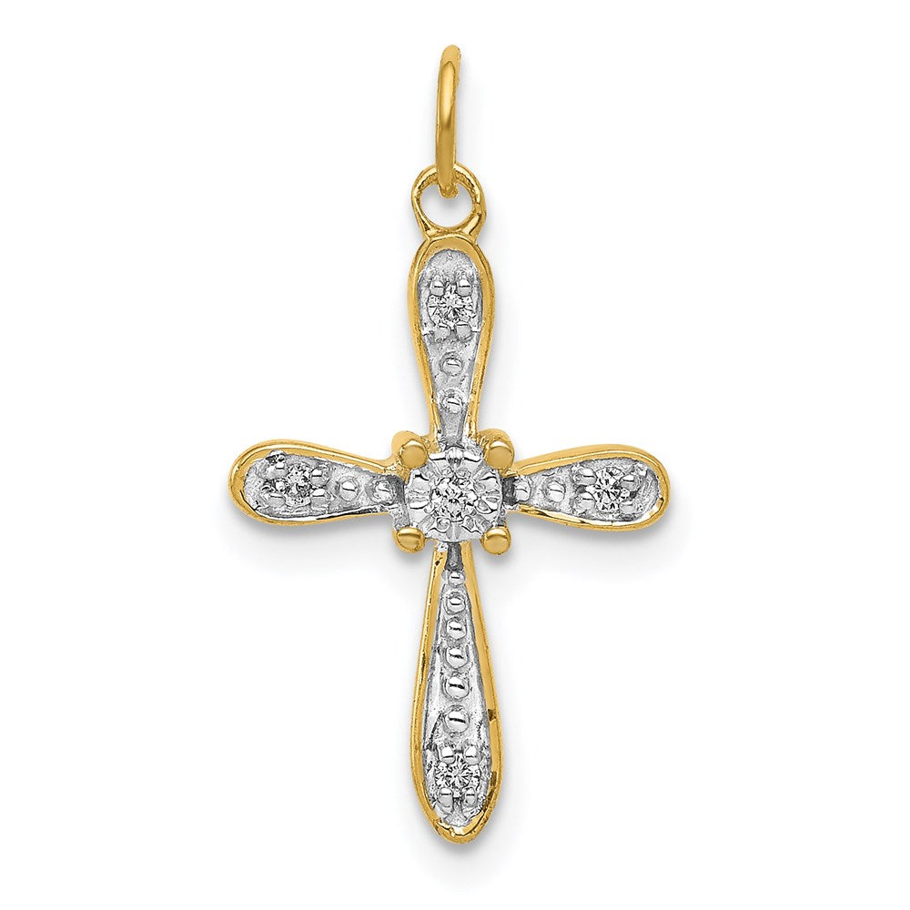 14k yellow gold rhodium 1 20ct real diamond cross charm pm5091 006 ya
