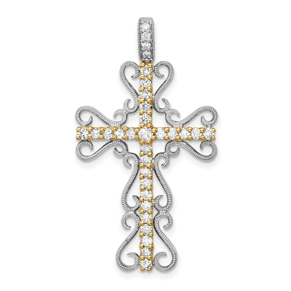 14k two tone gold 5 8ct real diamond filigree cross pendant pm5093 062 wya