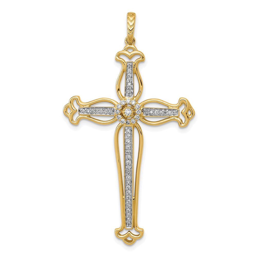 14k yellow gold 1 4ct real diamond fancy budded cross pendant pm5101 025 ywa