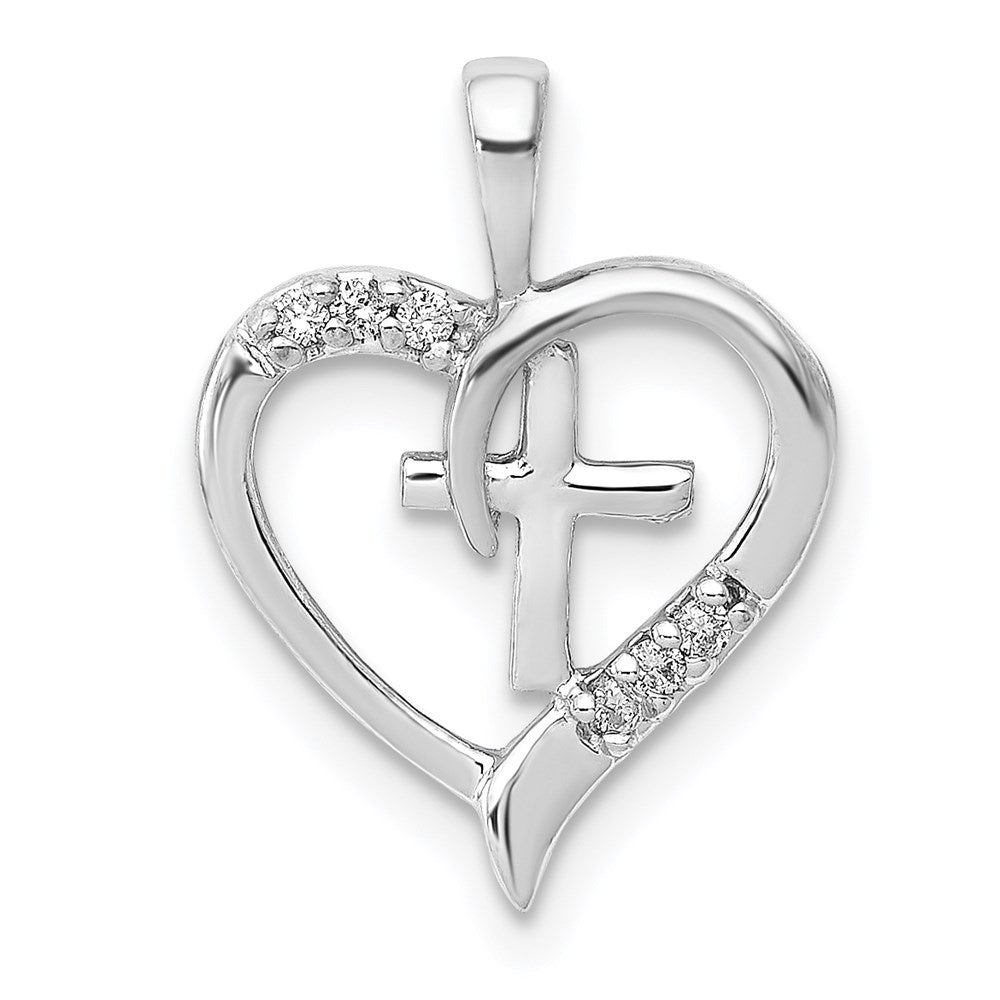 14k white gold aa real diamond heart cross pendant pm5143 004 wa