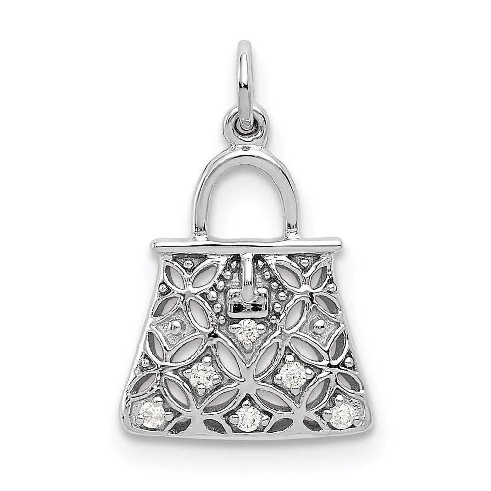 14k white gold real diamond handbag charm pm5196 003 wa