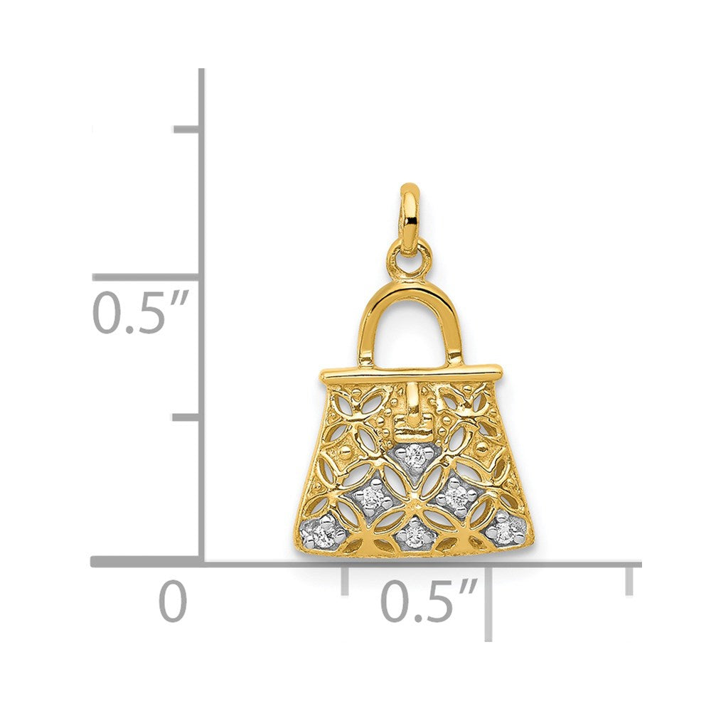Solid 14k Yellow & Rhodium and Simulated CZ Handbag Charm