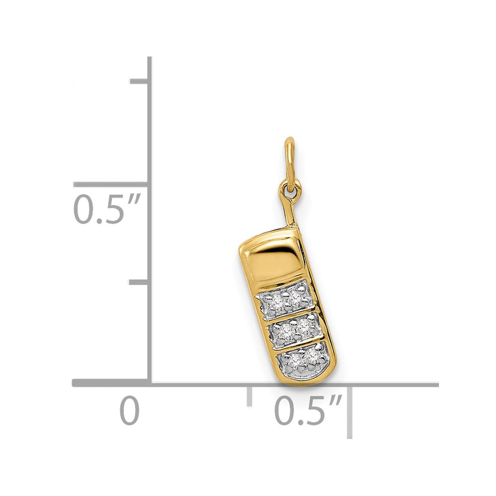 Solid 14k Yellow Gold Simulated CZ Cell Phone Charm