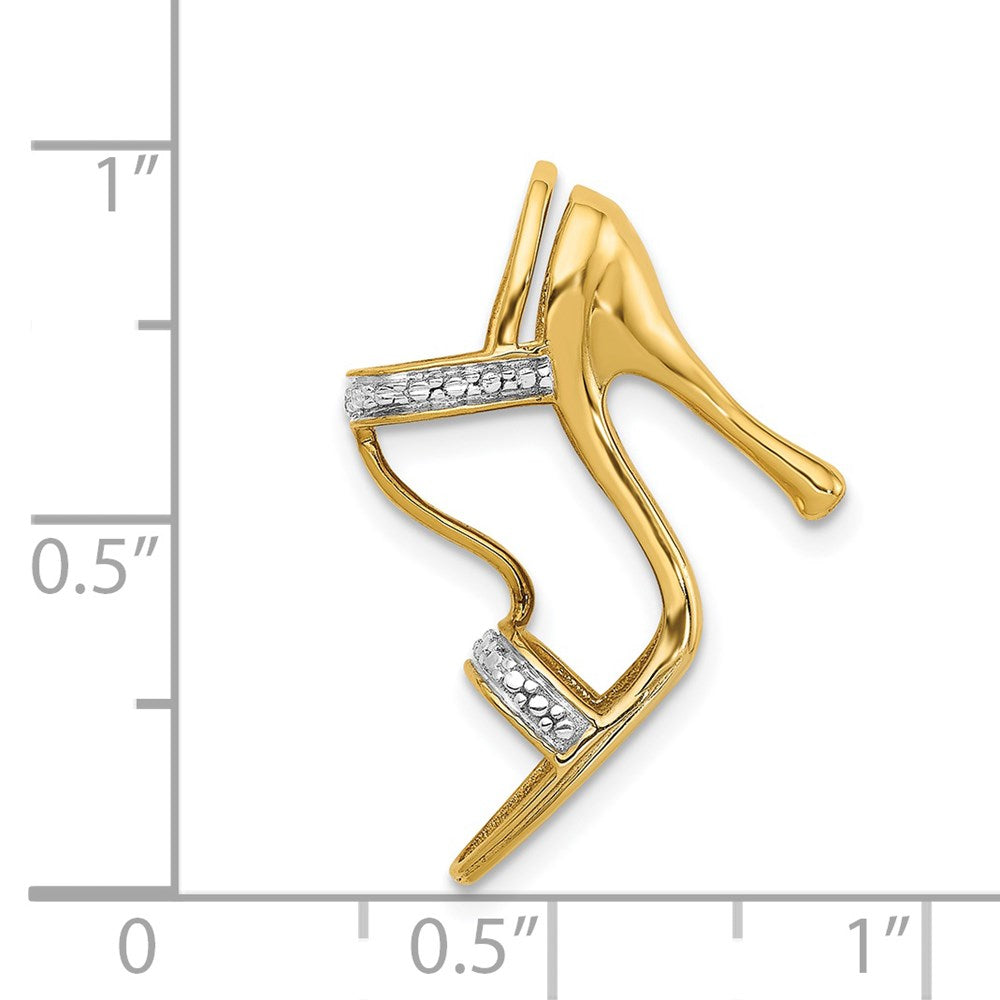 Solid 14k Yellow & Rhodium and 3-D .01ct Simulated CZ High Heel Charm