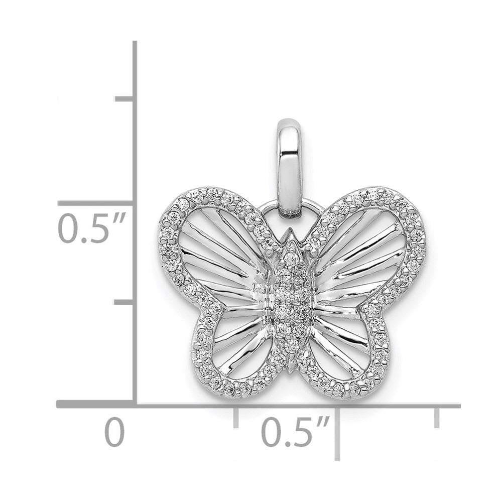 Solid 14k White Gold 0.19ct Simulated CZ Butterfly Pendant