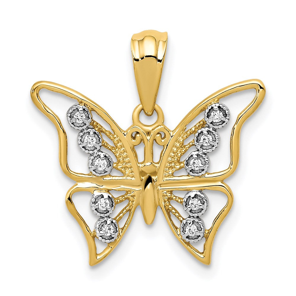 14k yellow gold and rhodium real diamond butterfly pendant pm5213 005 ya