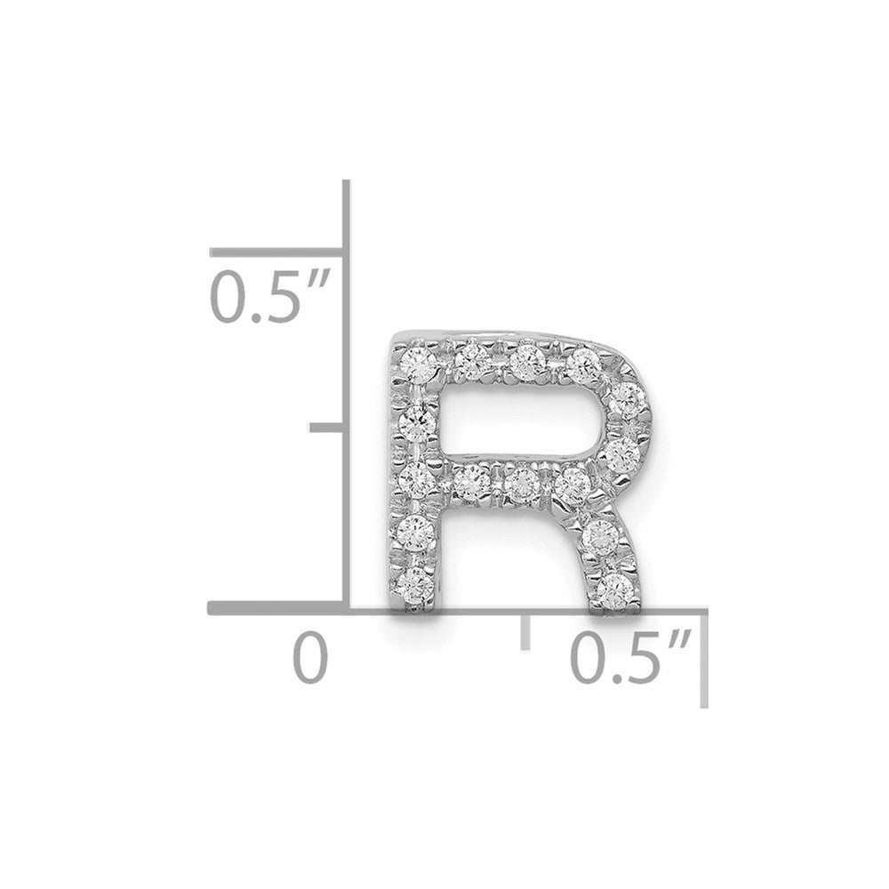 Solid 14k White Gold Simulated CZ Letter R Initial Charm