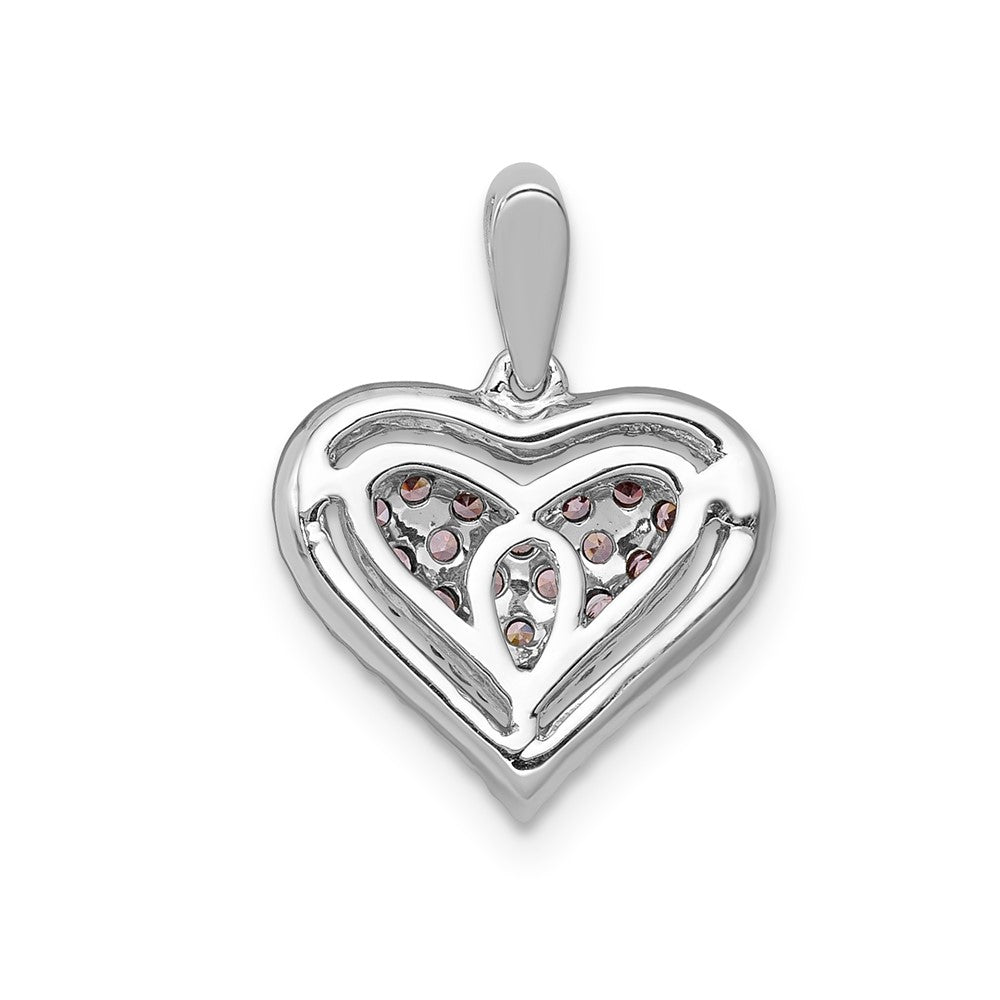 Solid 14k White Gold Simulated CZ and PinK Sapphire Heart Pendant