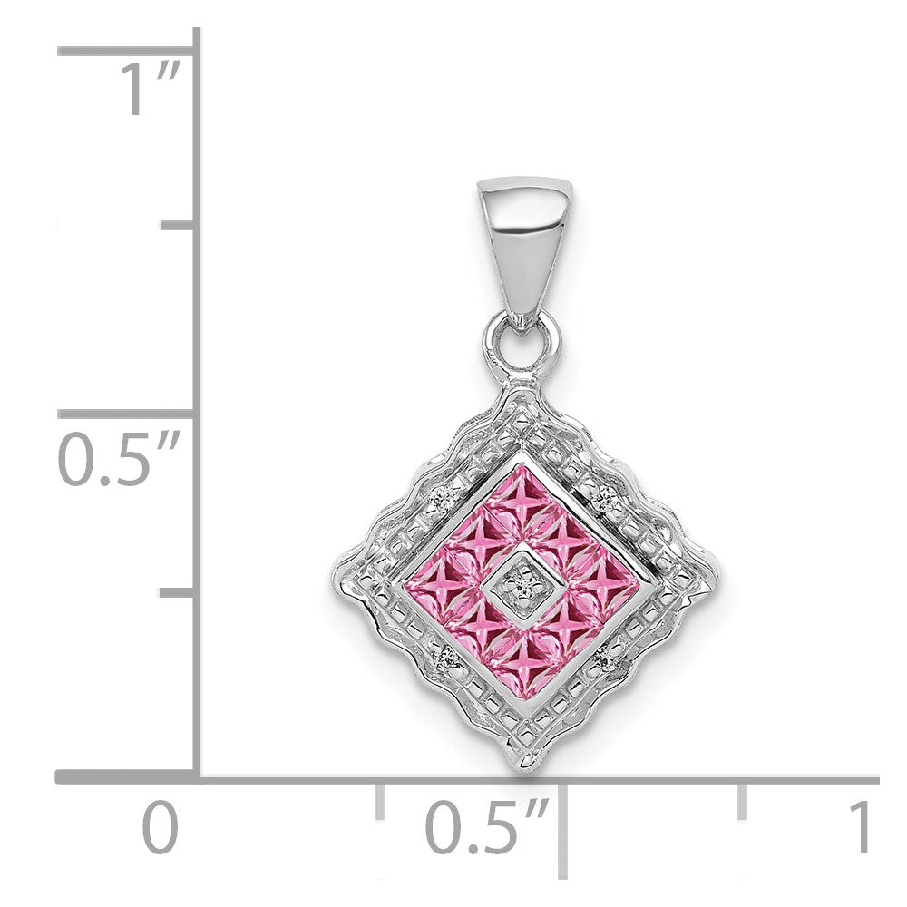 Solid 14k White Gold Simulated CZ and .40 PinK Sapphire Pendant