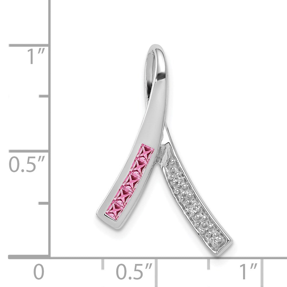 Solid 14k White Gold Simulated CZ and PinK Sapphire Pendant