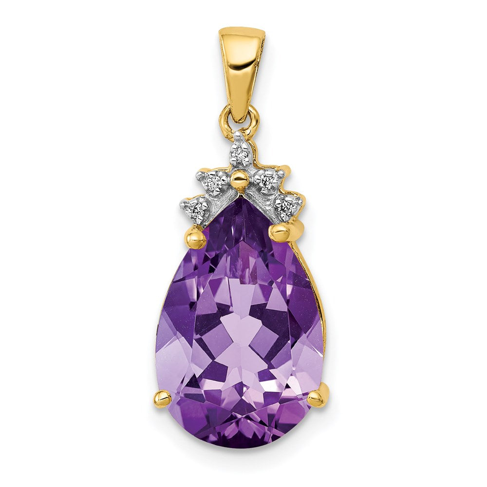 14k yellow gold pear 3 55 amethyst real diamond pendant pm5247 am 002 ya