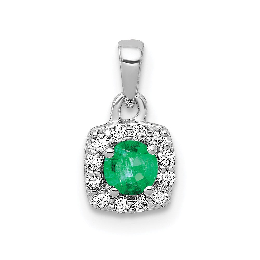 14k white gold real diamond and 20 emerald square halo pendant pm5248 em 010 wa