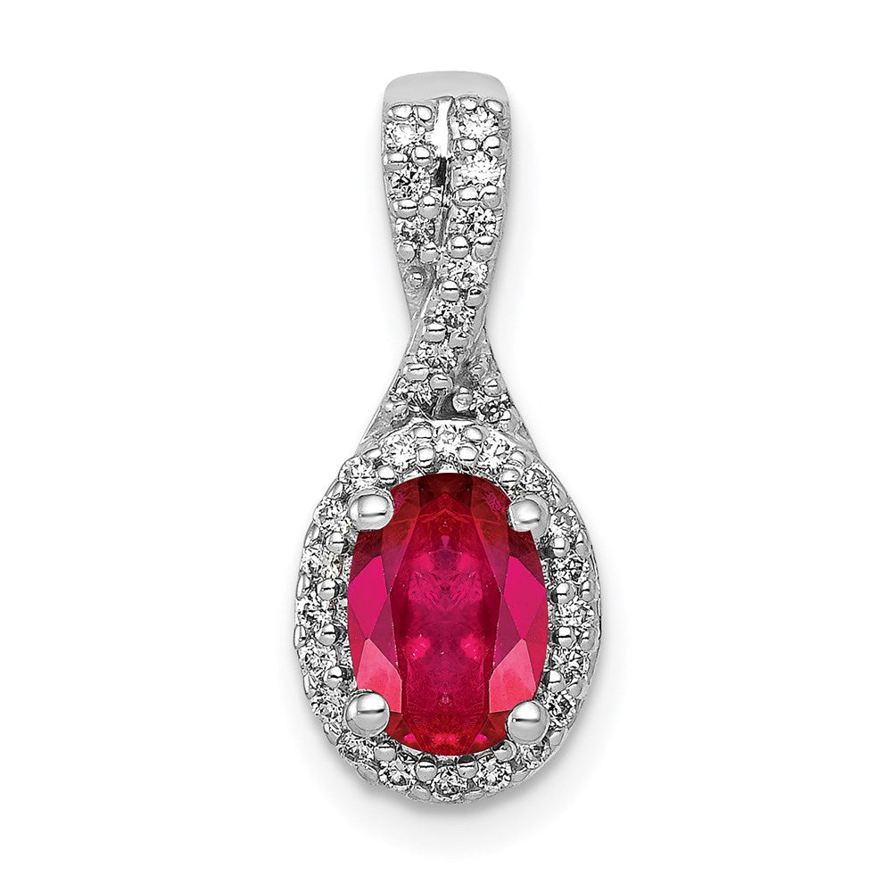 14k white gold real diamond and oval ruby halo pendant pm5250 ru 013 wa
