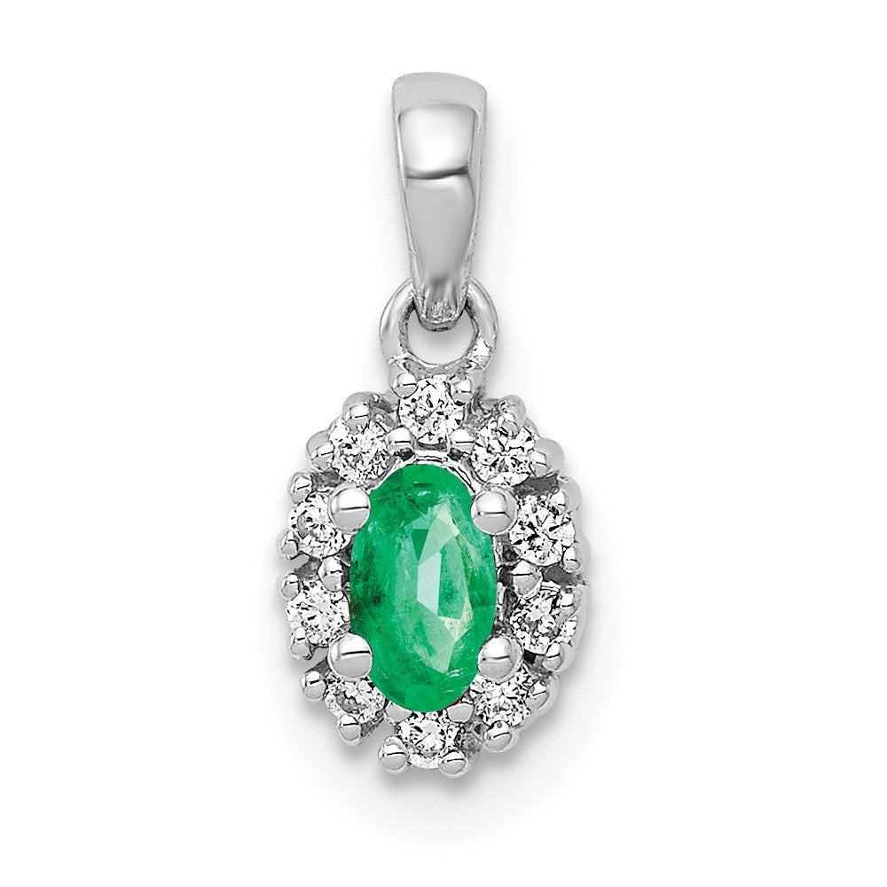 14k white gold real diamond and oval emerald halo pendant pm5252 em 010 wa