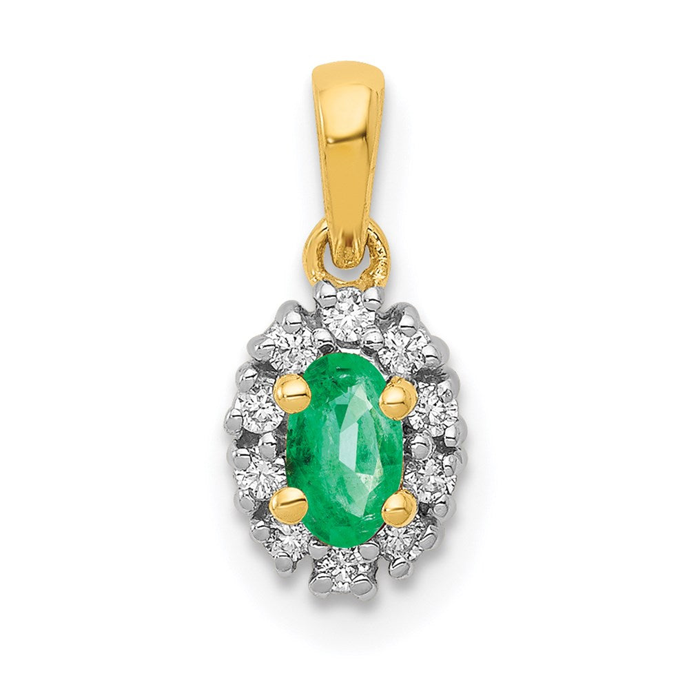 14k yellow gold and rhodium real diamond and oval emerald pendant pm5252 em 010 ya