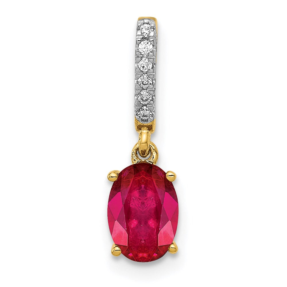 14k yellow gold real diamond and 91 oval ruby pendant pm5253 ru 003 ya