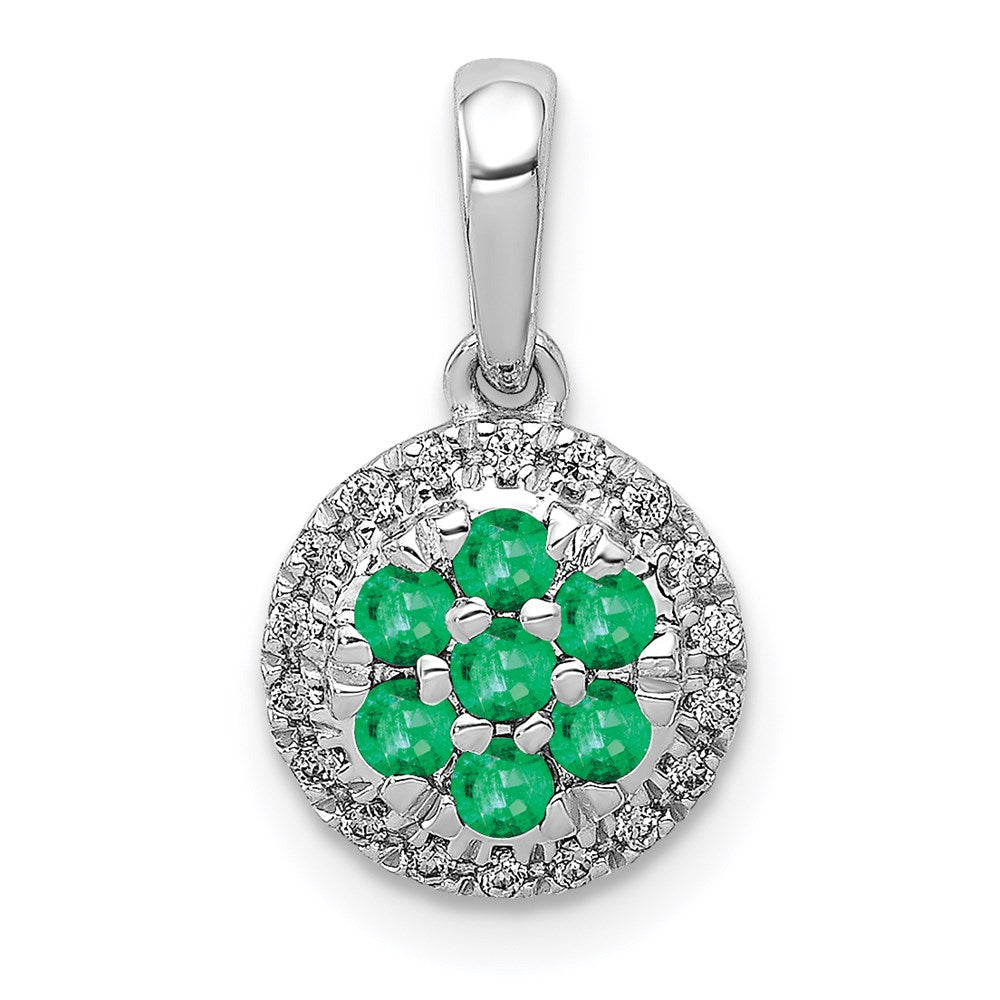 14k white gold real diamond and emerald halo circle pendant pm5255 em 010 wa