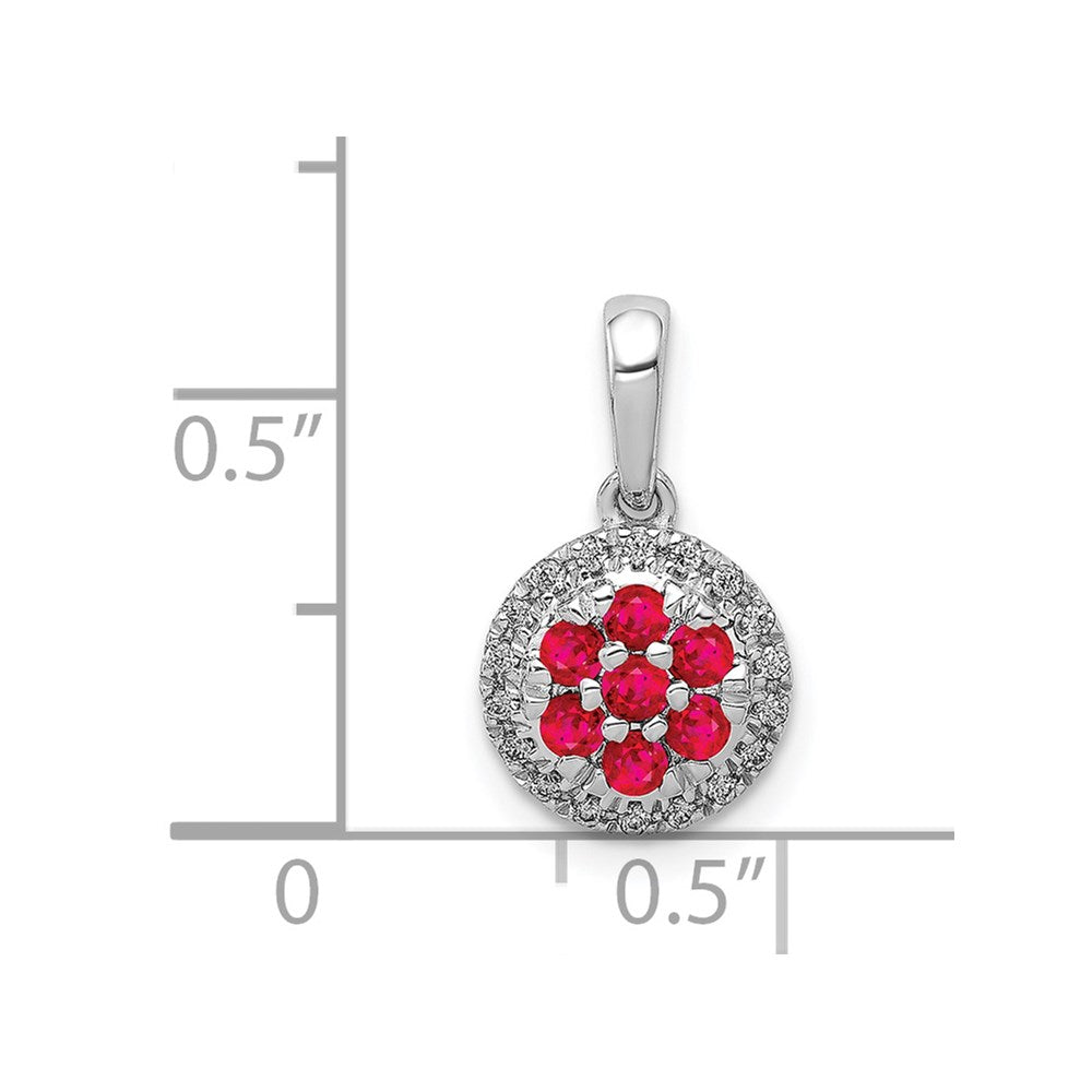 Solid 14k White Gold Simulated CZ and .28 Ruby Circle Pendant