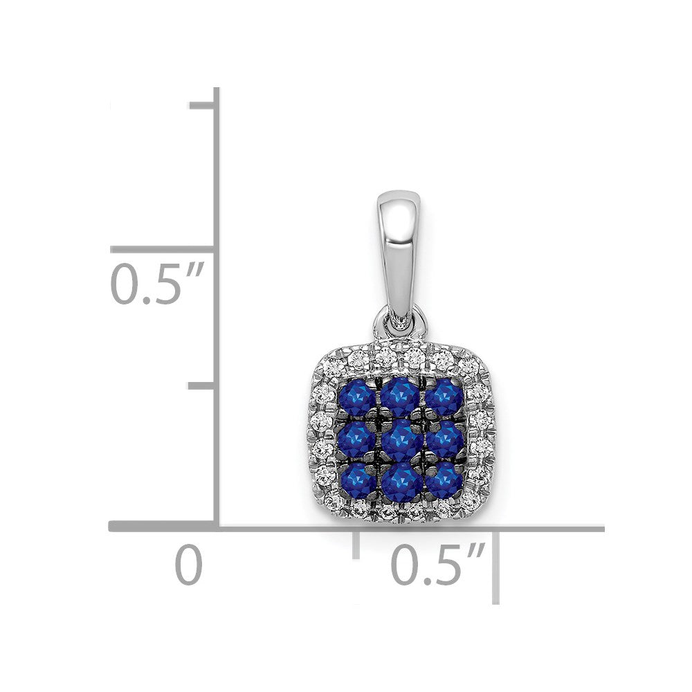 Solid 14k White Gold Simulated CZ and Sapphire Square Halo Pendant
