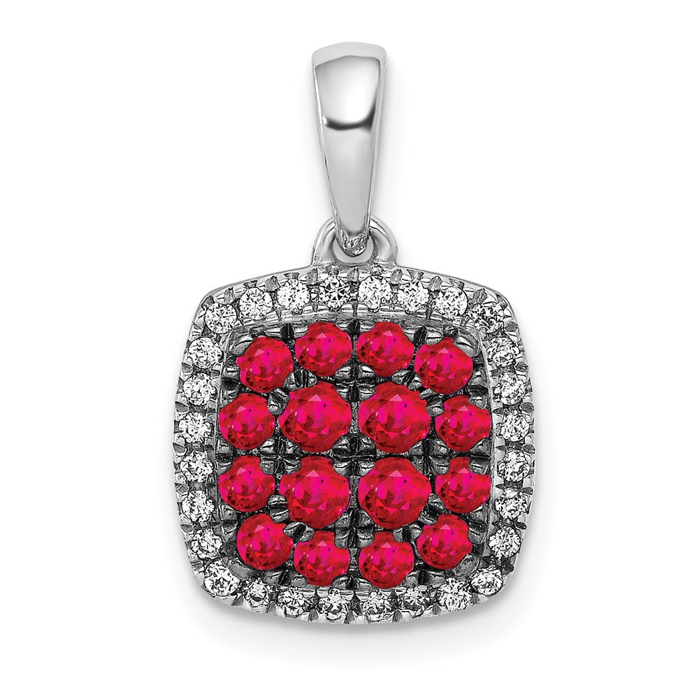 14k white gold real diamond and ruby square halo pendant pm5259 ru 013 wa