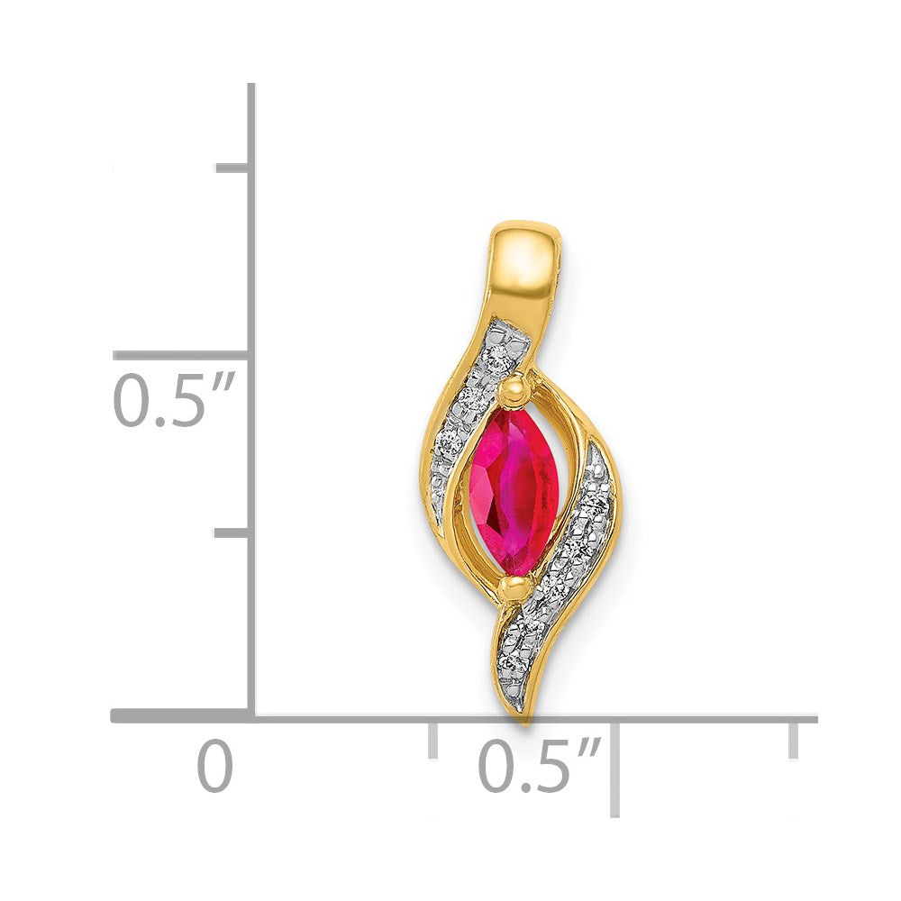 Solid 14k Yellow Gold Simulated CZ and Marquise .25 Ruby Pendant