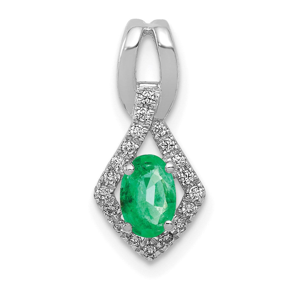 14k white gold fancy real diamond and oval emerald pendant pm5266 em 010 wa