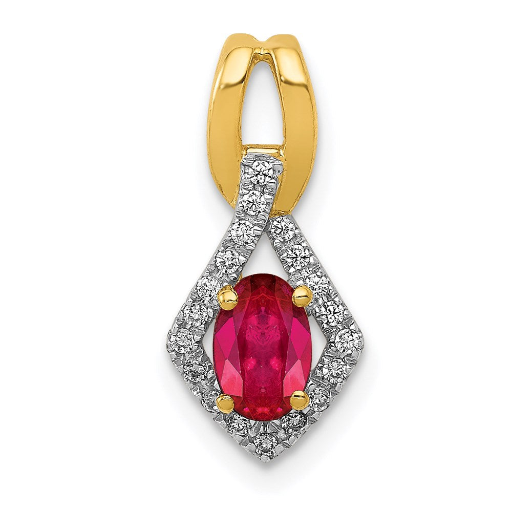 14k yellow gold real diamond and 62 oval ruby pendant pm5266 ru 010 ya