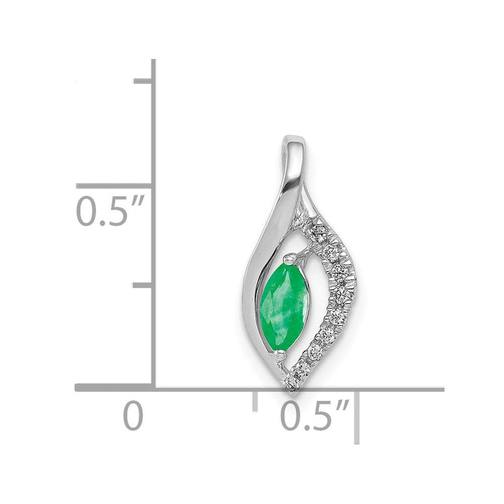 Solid 14k White Gold Simulated CZ and Marquise Emerald Pendant