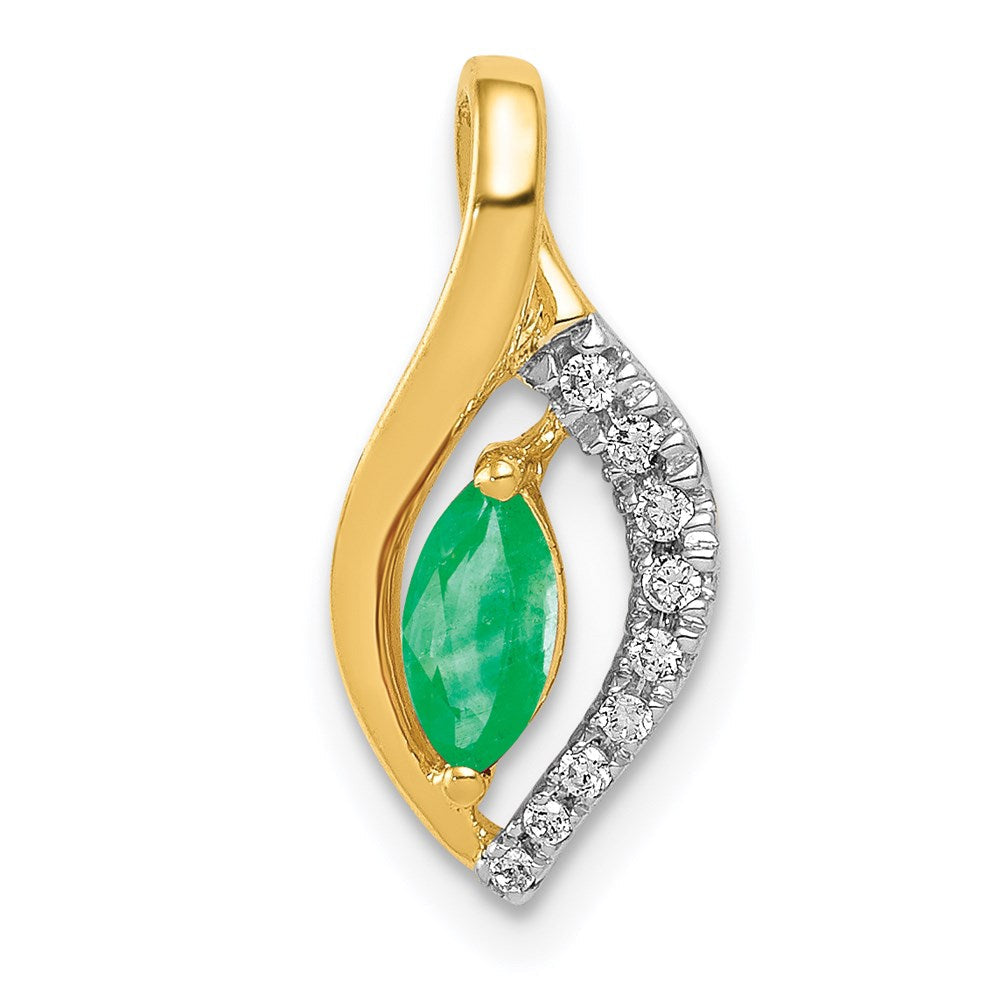 14k yellow gold real diamond and marquise emerald pendant pm5267 em 005 ya