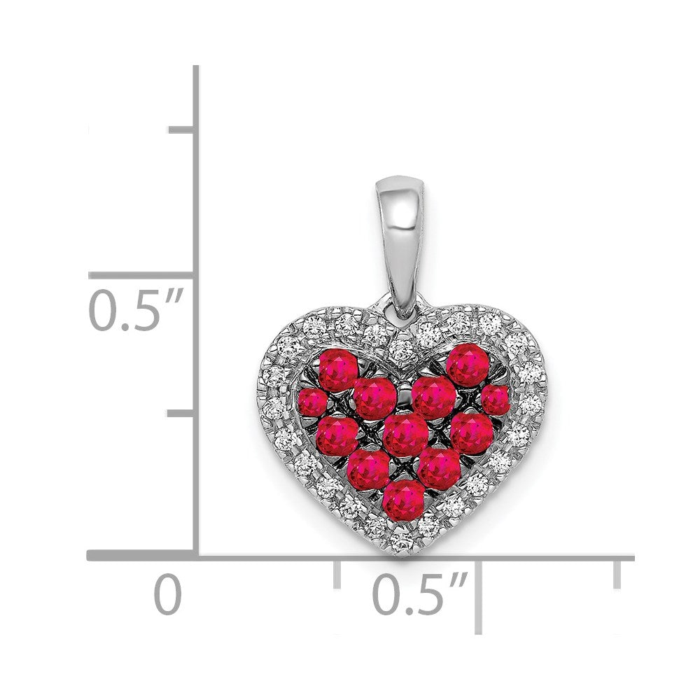Solid 14k White Gold w/BlacK Rhodium Simulated CZ Simulated/.31 Ruby Heart Pendant
