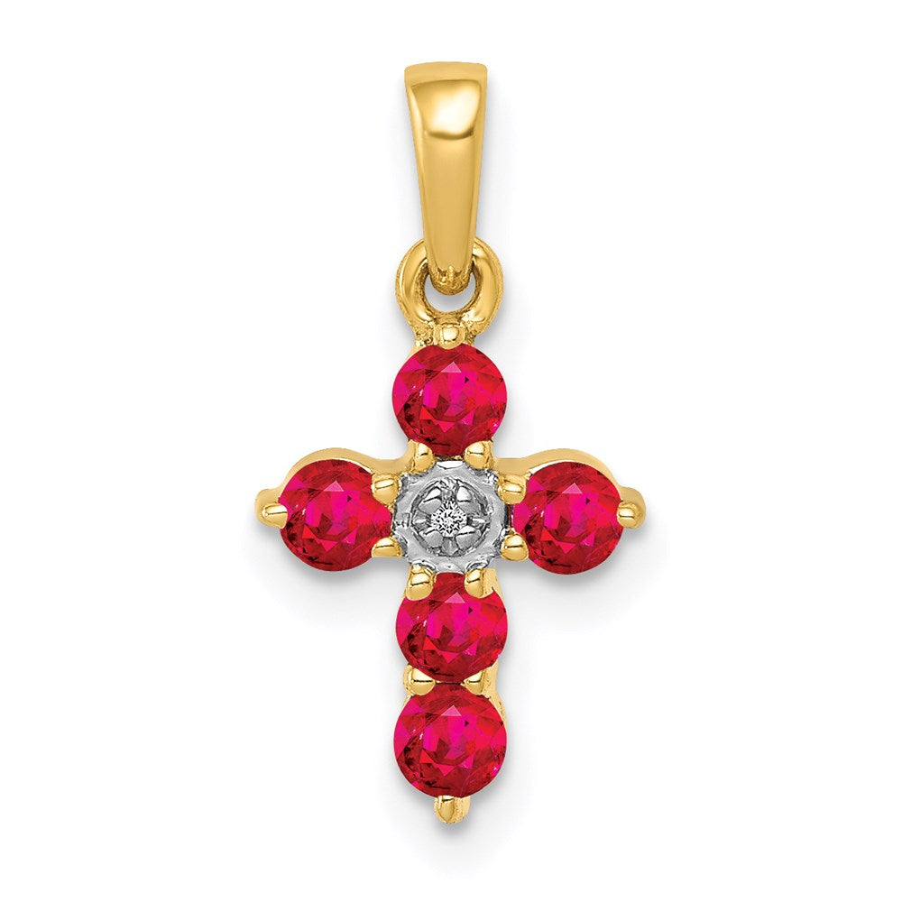 14k yellow gold 30 ruby and real diamond cross pendant pm5269 ru 003 ya