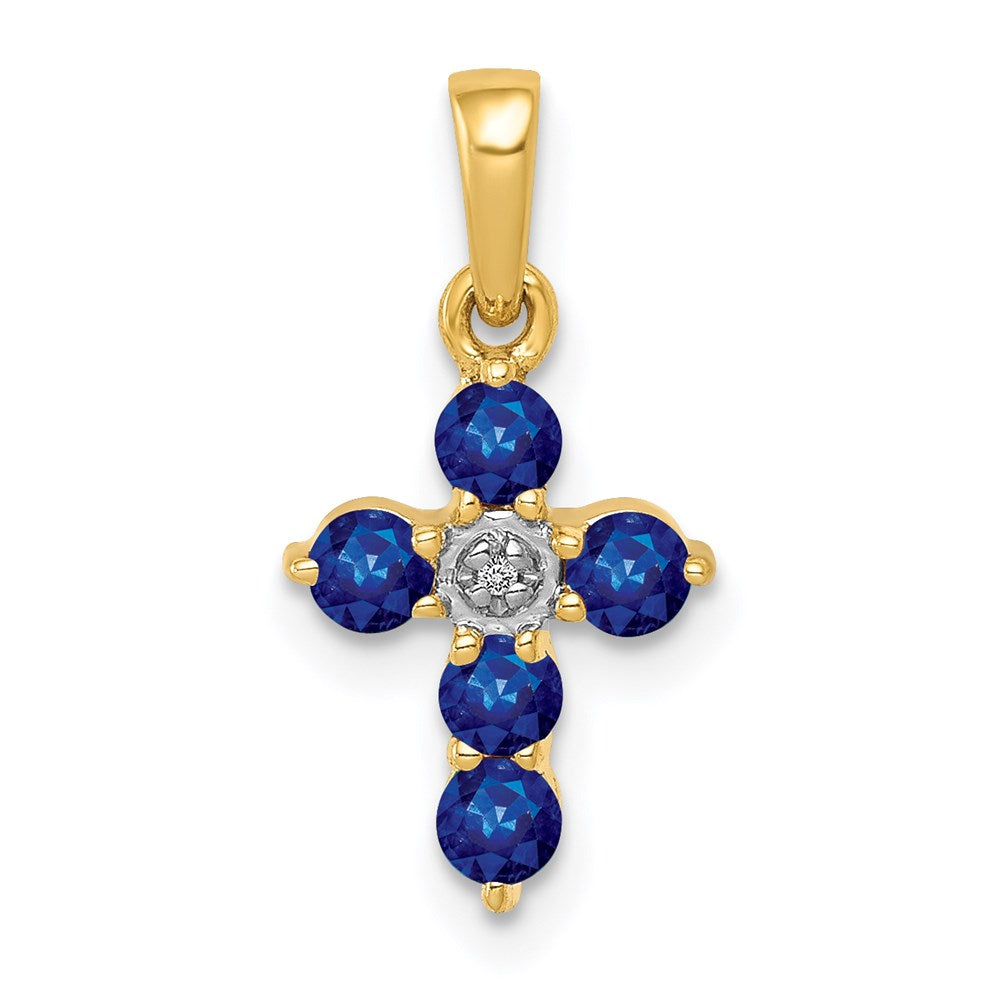 14k yellow gold sapphire and real diamond cross pendant pm5269 sa 003 ya