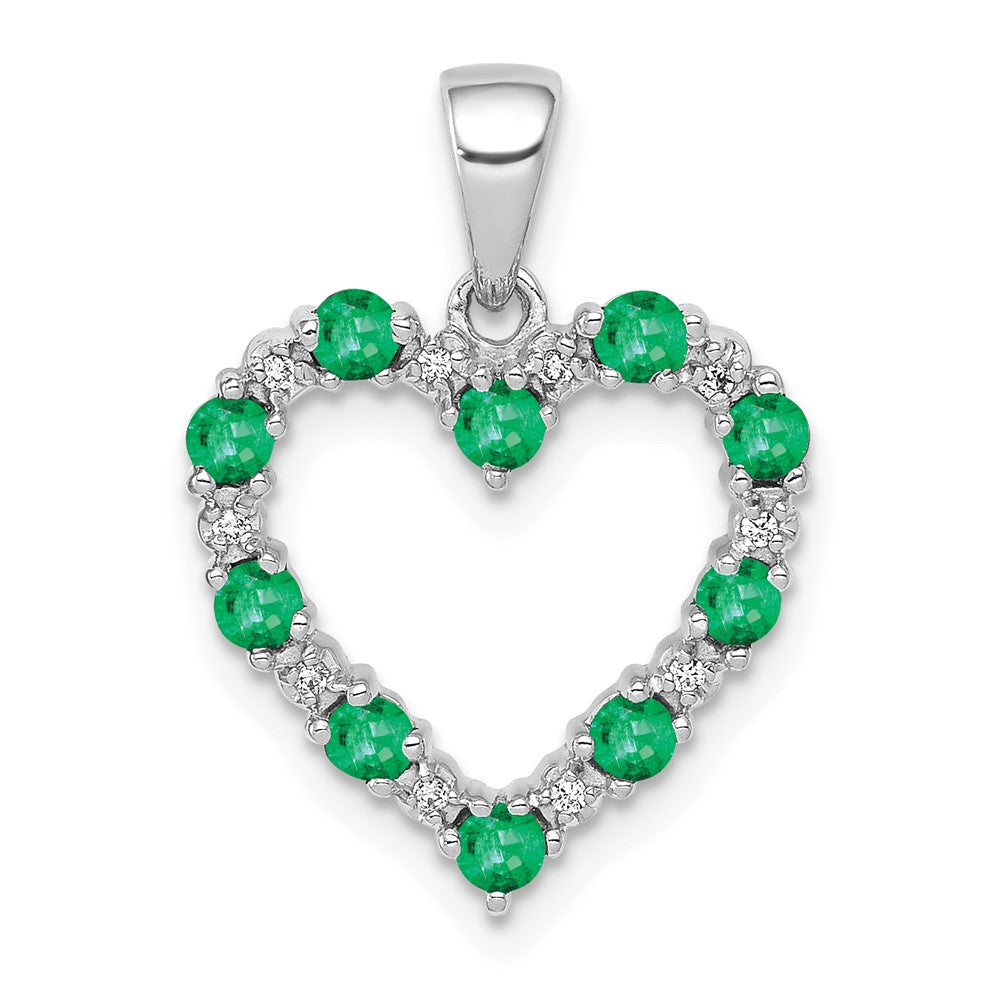 10k white gold real diamond and emerald heart pendant pm5270 em 003 1wa