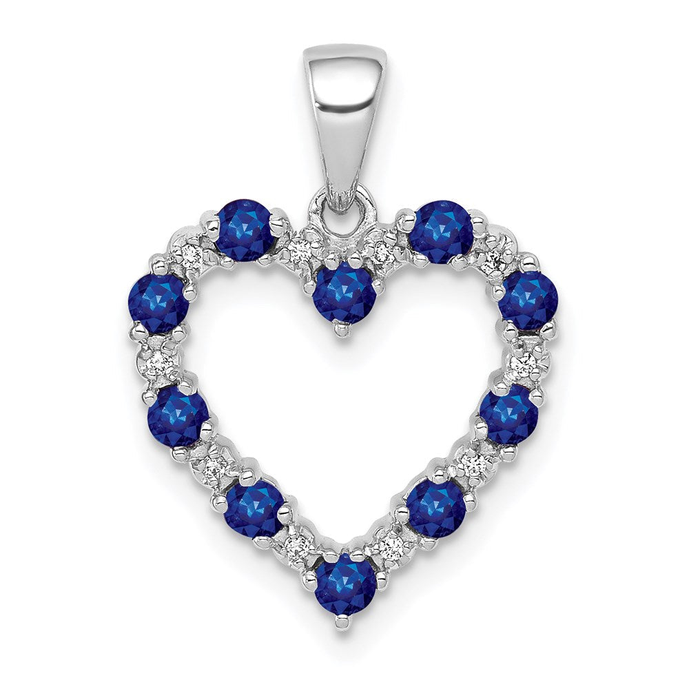 14k white gold real diamond and sapphire heart pendant pm5270 sa 003 wa