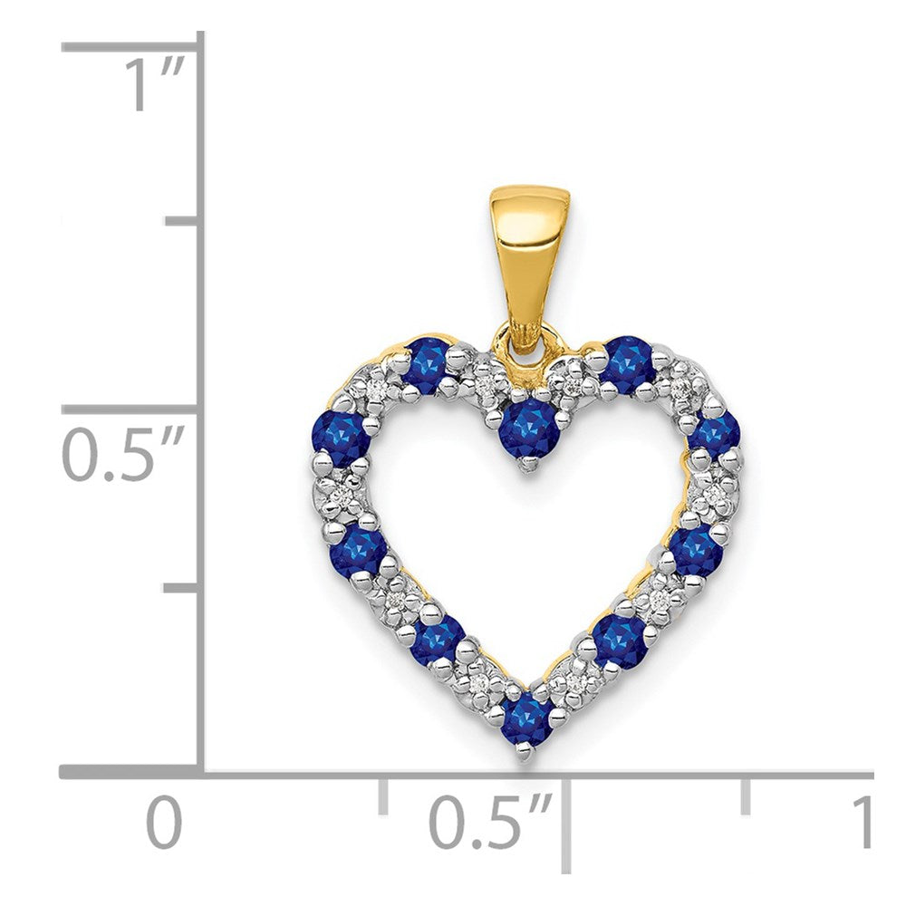 Solid 14k Yellow Gold Simulated CZ and Sapphire Heart Pendant