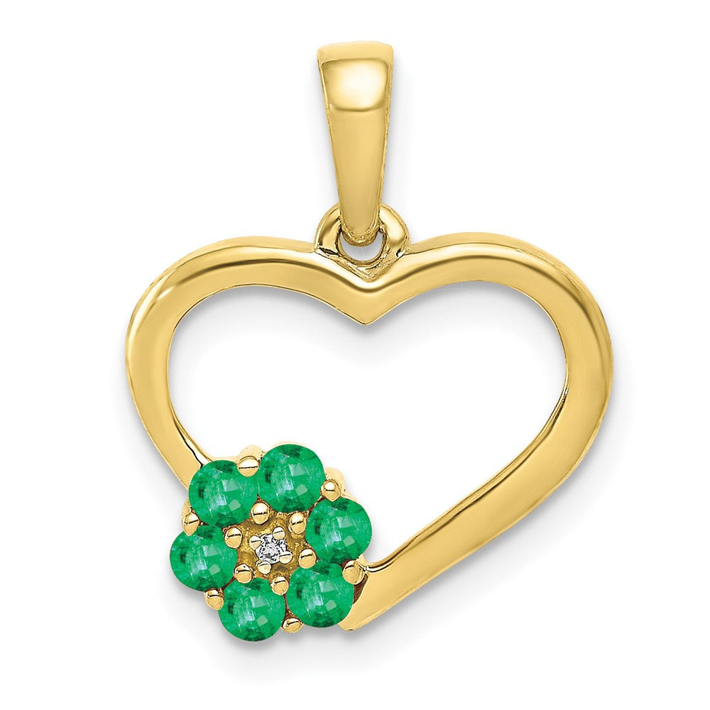 10k yellow gold real diamond and emerald heart and flower pendant pm5271 em 003 1ya