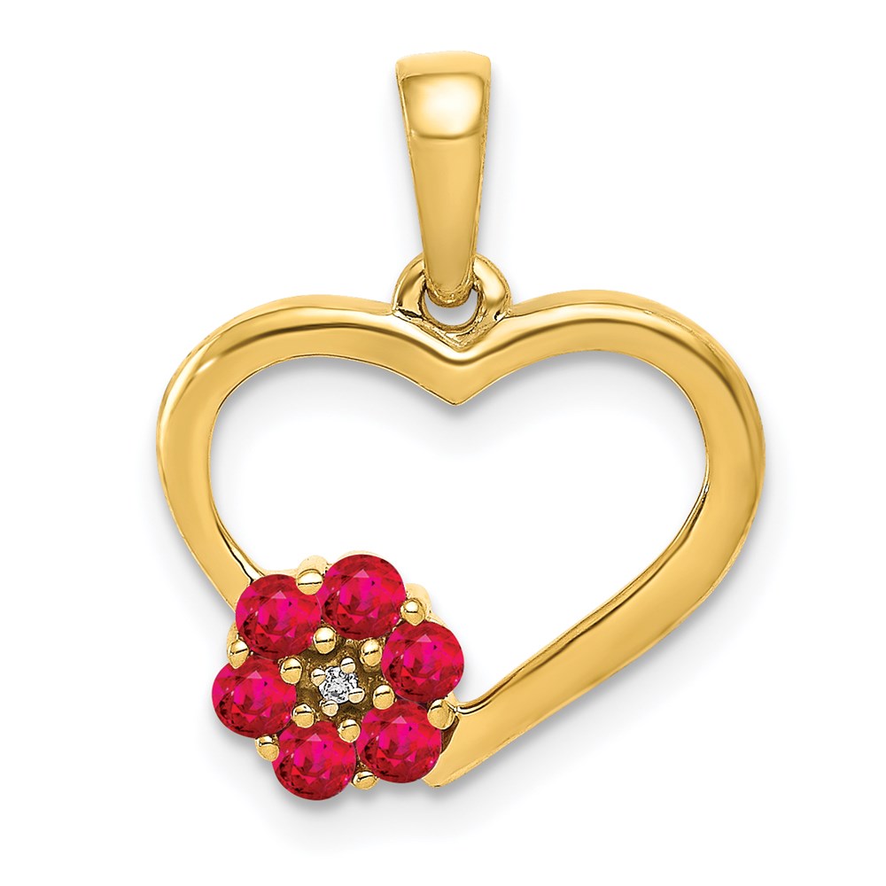 14k yellow gold real diamond and ruby heart w flower pendant pm5271 ru 003 ya