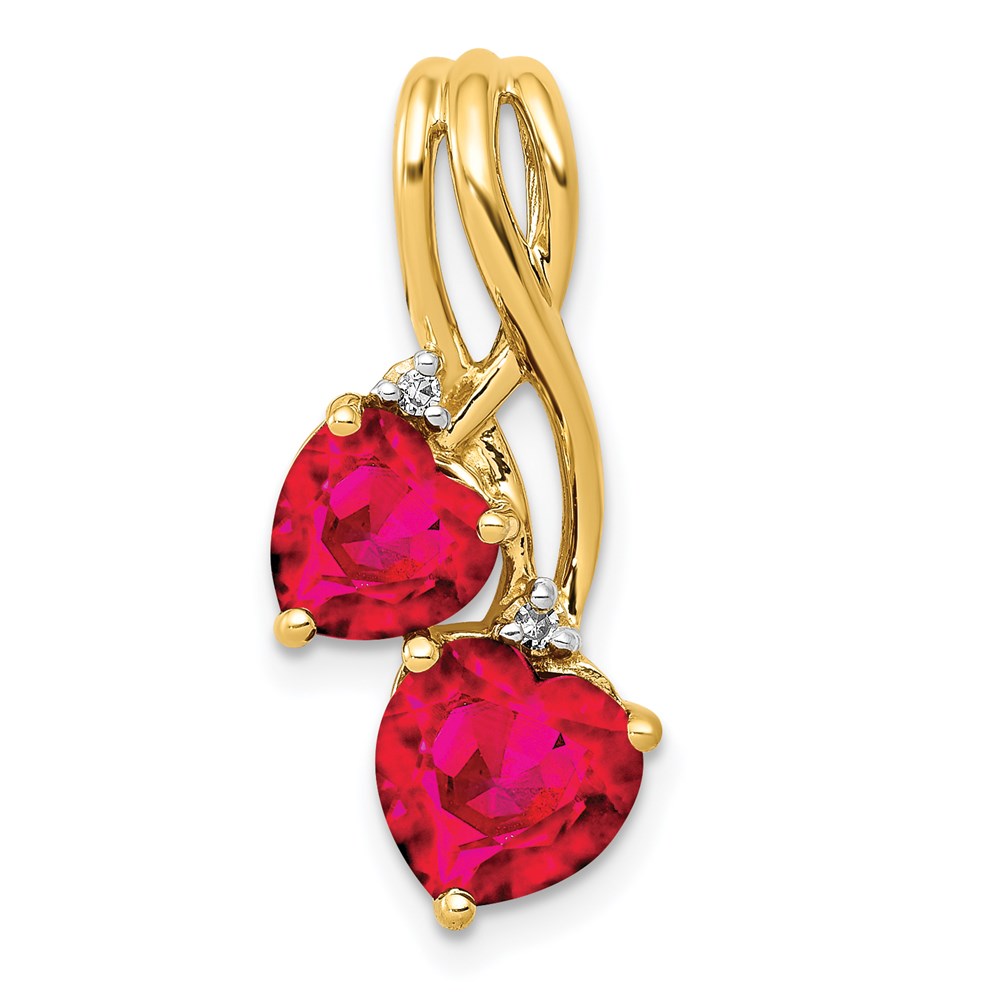 14k yellow gold lab created ruby and real diamond double heart pendant pm5276 ru 002 ya