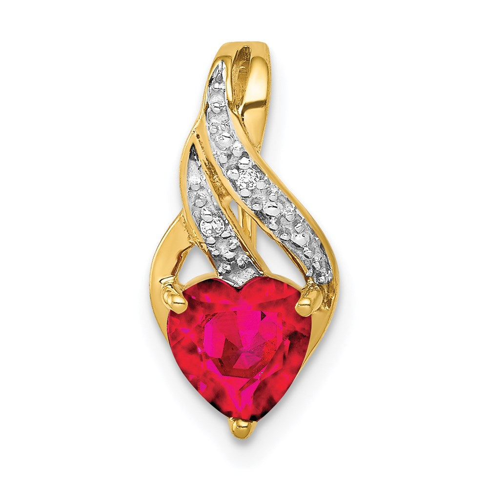 14k yellow gold real diamond and created ruby polished heart pendant pm5277 ru 001 ya