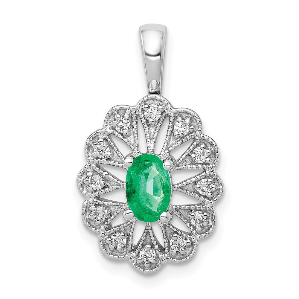 14k white gold fancy real diamond and oval emerald pendant pm5279 em 016 wa