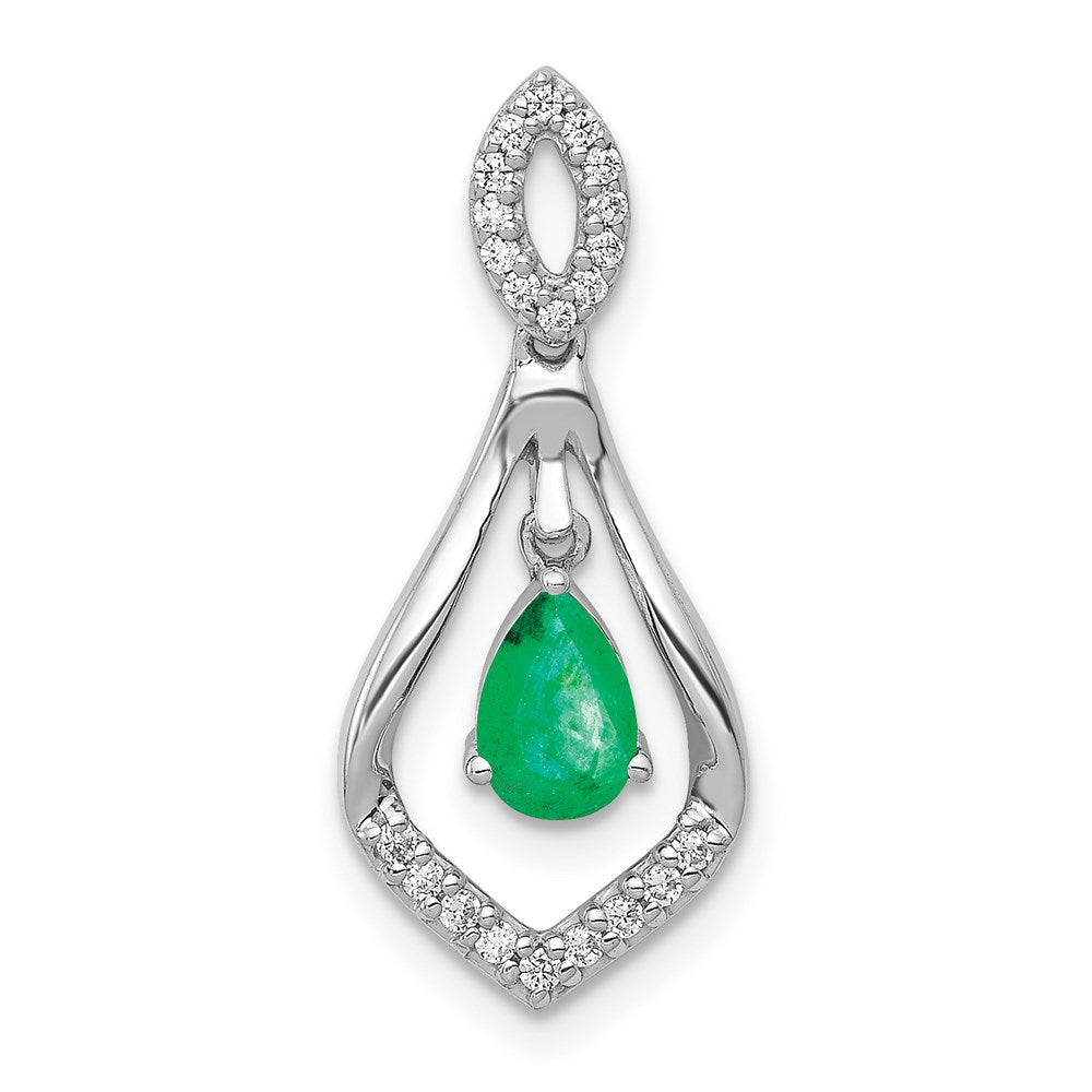 14k white gold real diamond and teardrop emerald dangle pendant pm5281 em 013 wa